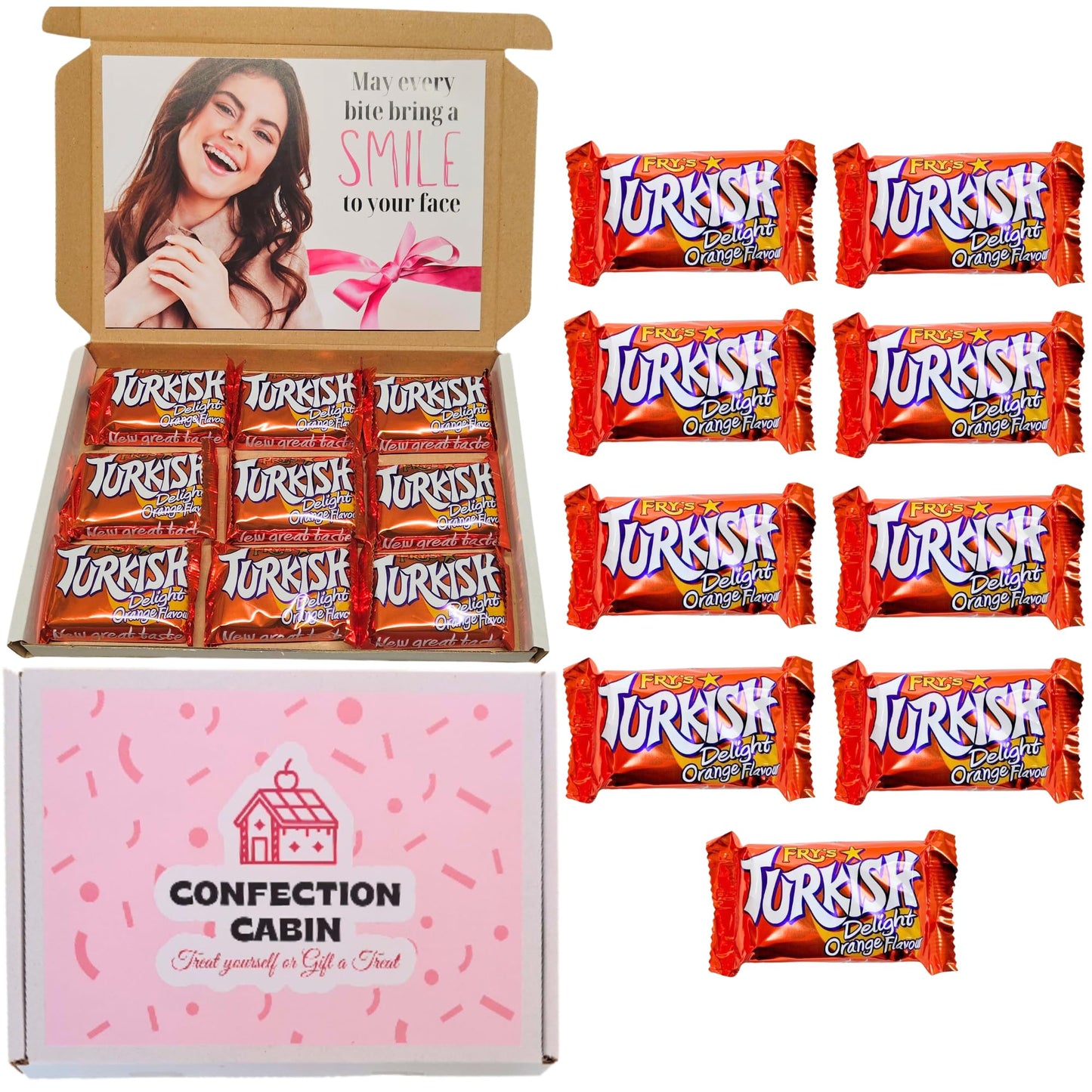 Turkish Delight Gift Box Orange Flavour (9 Bars x 51g) | Turkish Delight Hamper | Chocolate-Covered Bliss for Sharing & Gifting