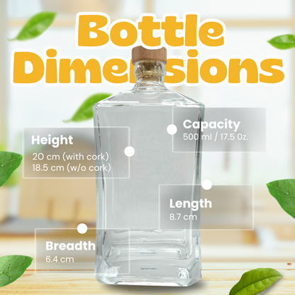 6 Glass Bottles with Cork Lids 500 ml (17.5 oz) | For Storage, Decor, Gifting