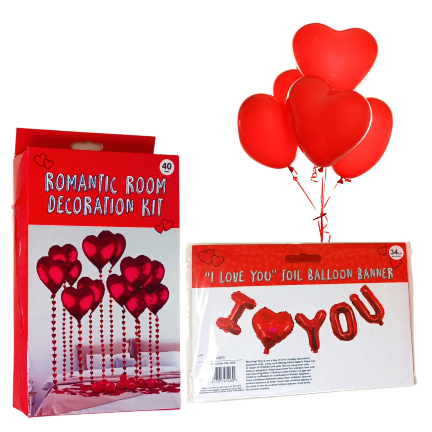 Romantic Room Decoration Kit for Valentine’s Day | 40-Piece Romantic Decor Set & “I Love You” Foil Balloon | Romantic Surprises