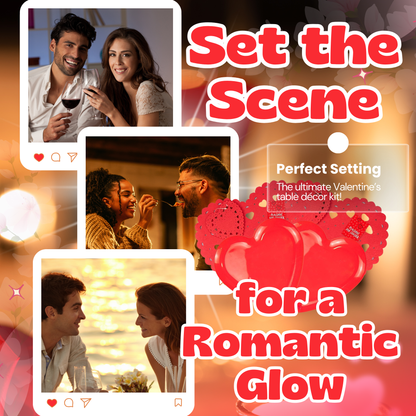Valentines Day Romantic Table Decoration Kit | Includes Artificial Rose, Rose Petals, Heart-Shaped Plates, Tealights, and More