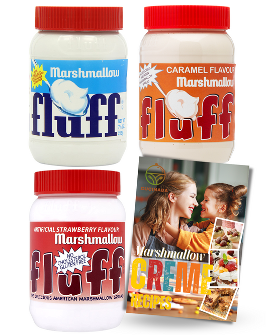 Marshmallow Fluff Mix Flavour (Vanilla, Caramel, and Strawberry) with Card Recipe 213 g x 3