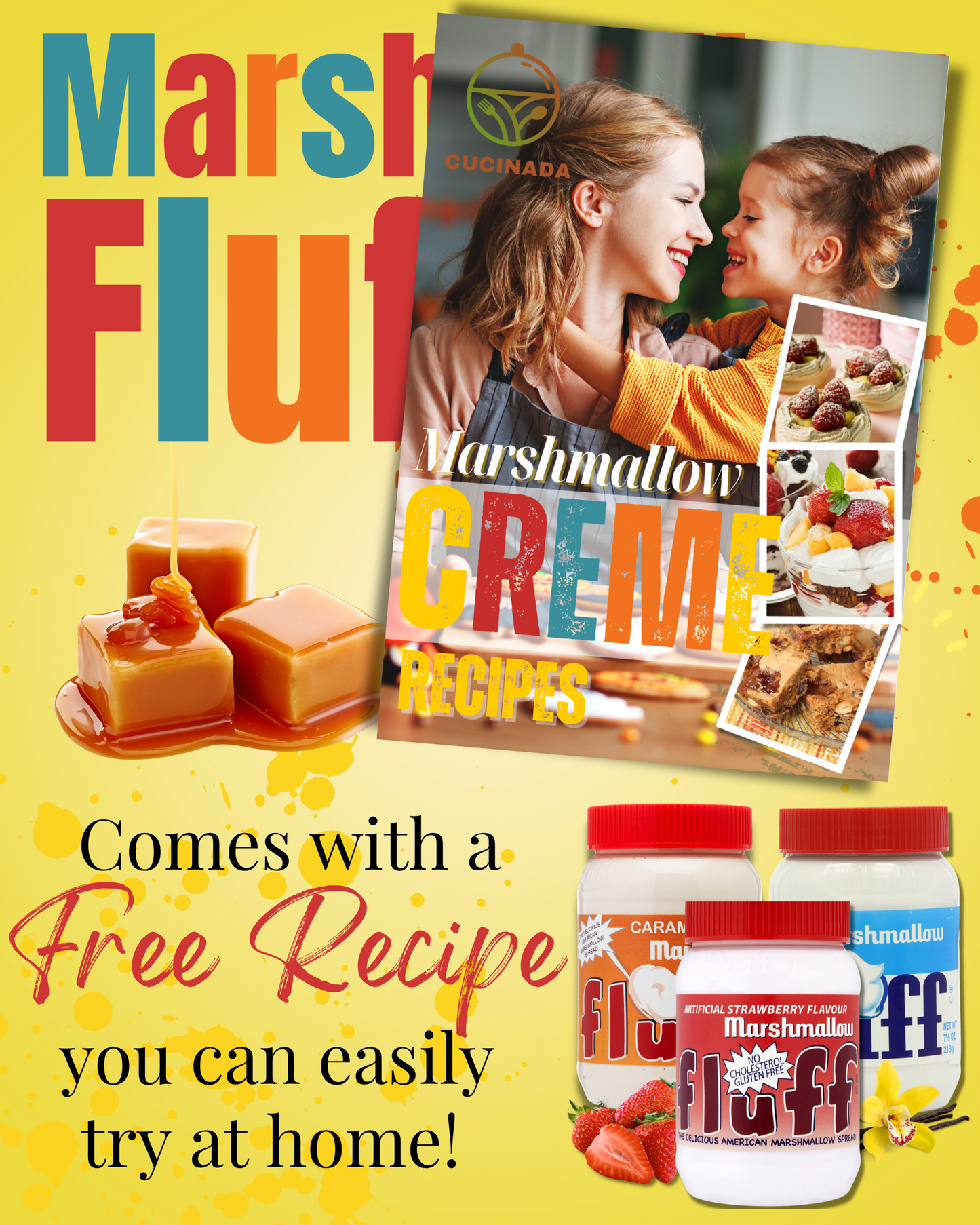 Marshmallow Fluff Mix Flavour (Vanilla, Caramel, and Strawberry) with Card Recipe 213 g x 3