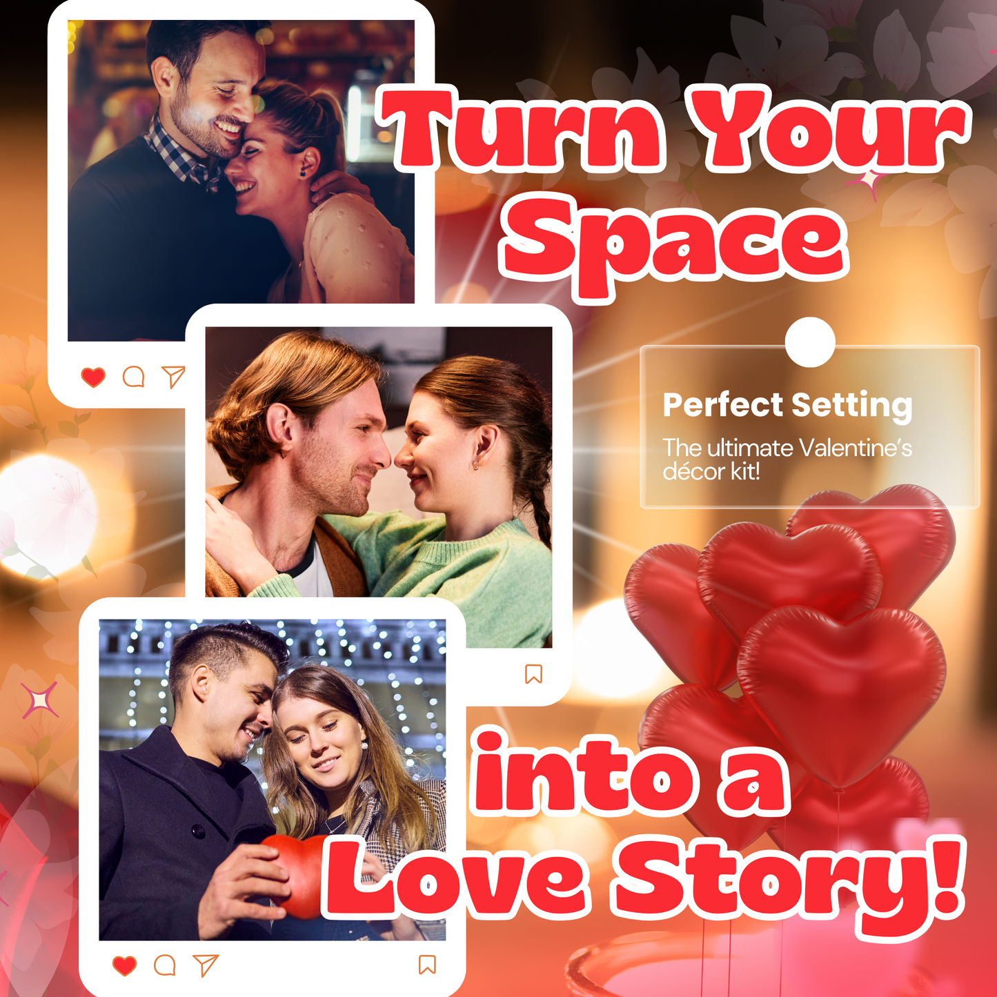 Romantic Room Decoration Kit for Valentine’s Day | 40-Piece Romantic Decor Set & “I Love You” Foil Balloon | Romantic Surprises