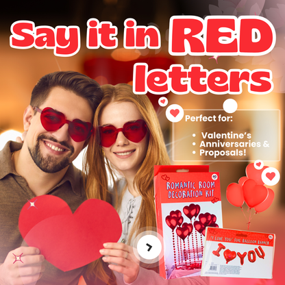Romantic Room Decoration Kit for Valentine’s Day | 40-Piece Romantic Decor Set & “I Love You” Foil Balloon | Romantic Surprises