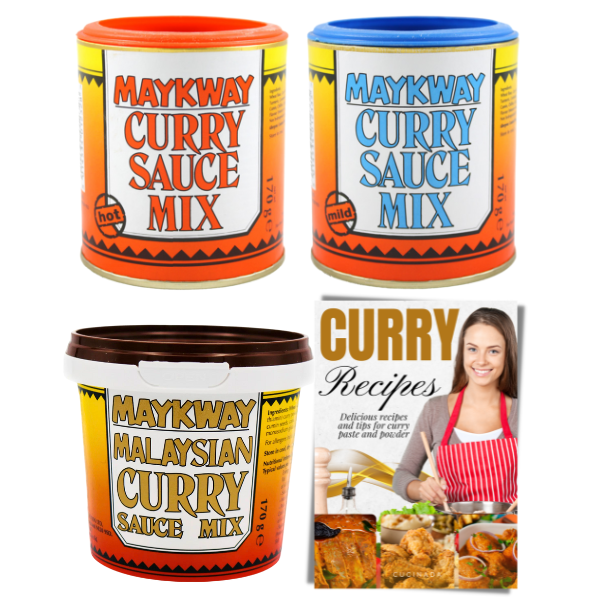 Maykway Curry Sauce Mix (Hot, Mild, Malaysian) (170 g x 3) with Curry Recipe Leaflet