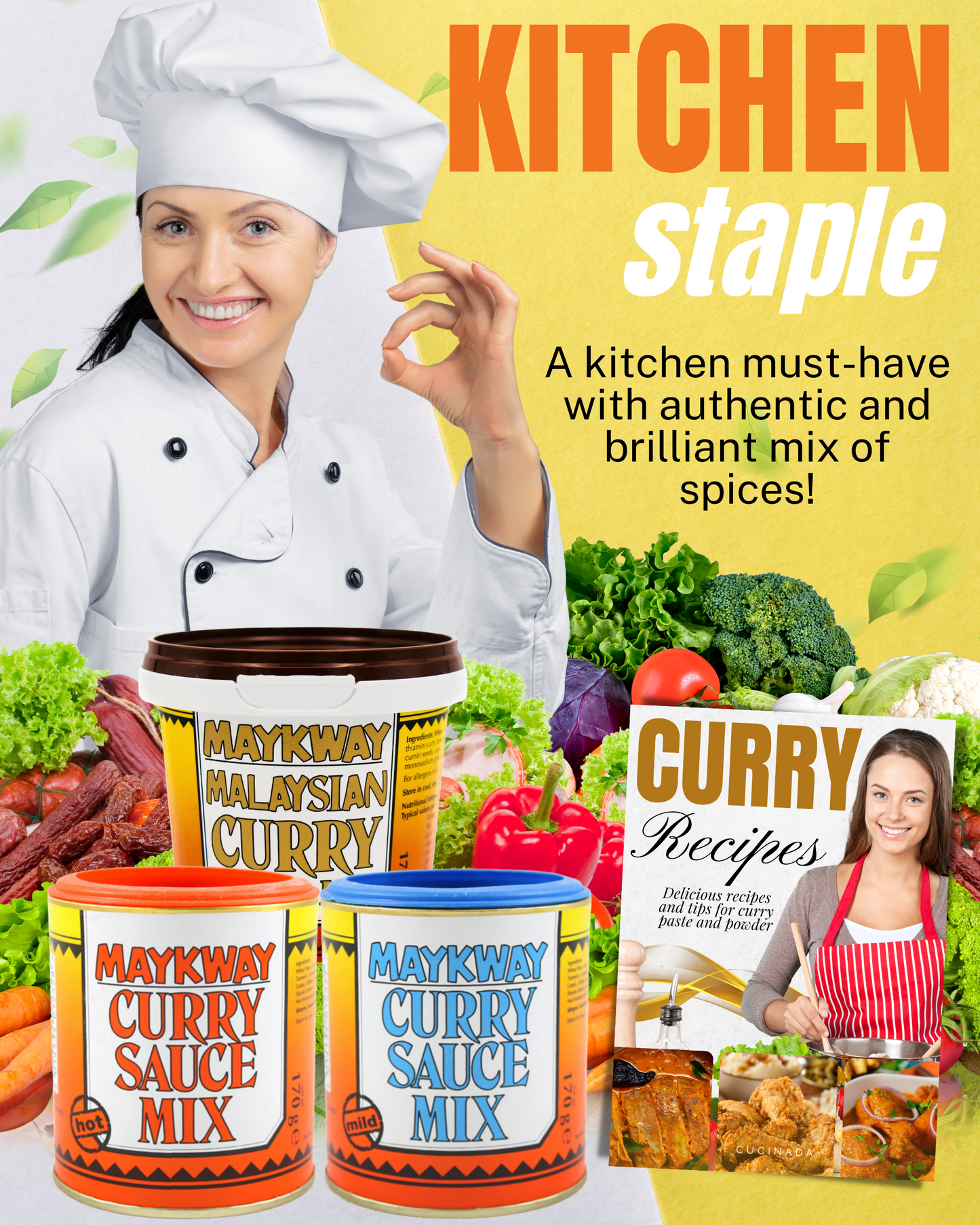 Maykway Curry Sauce Mix (Hot, Mild, Malaysian) (170 g x 3) with Curry Recipe Leaflet