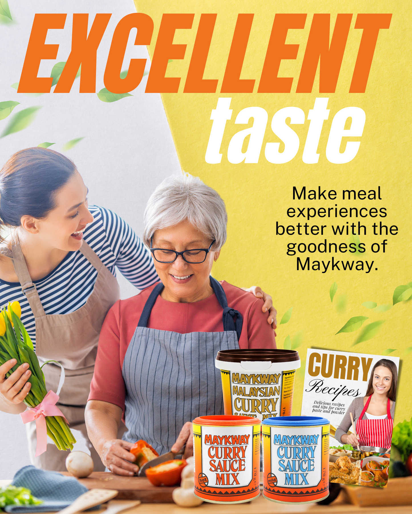 Maykway Curry Sauce Mix (Hot, Mild, Malaysian) (170 g x 3) with Curry Recipe Leaflet