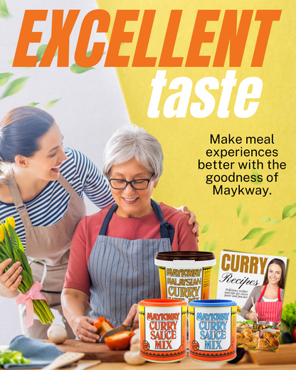 Maykway Curry Sauce Mix (Hot, Mild, Malaysian) (170 g x 3) with Curry Recipe Leaflet