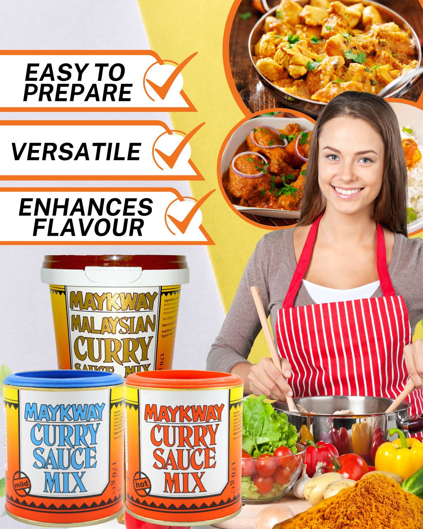 Maykway Curry Sauce Mix 170 g | Available in Hot, Mild, and Malaysian Flavour