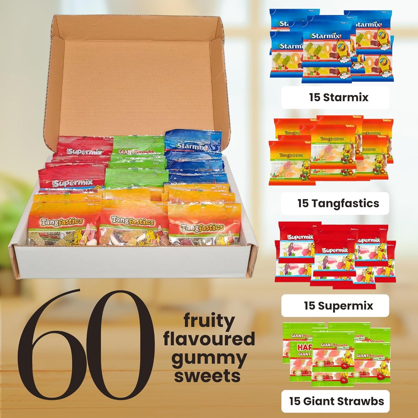 Gummy Sweet Selection Box – 60 Mini Bags Gift Set | Starmix, Supermix, Strawbs & Tangfastics